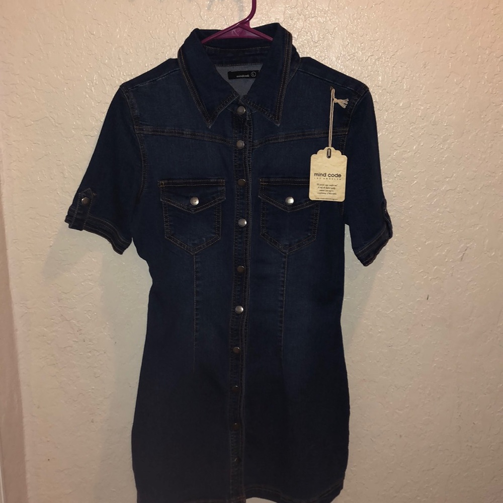 Mind Code Dark Blue Denim Mini Dress